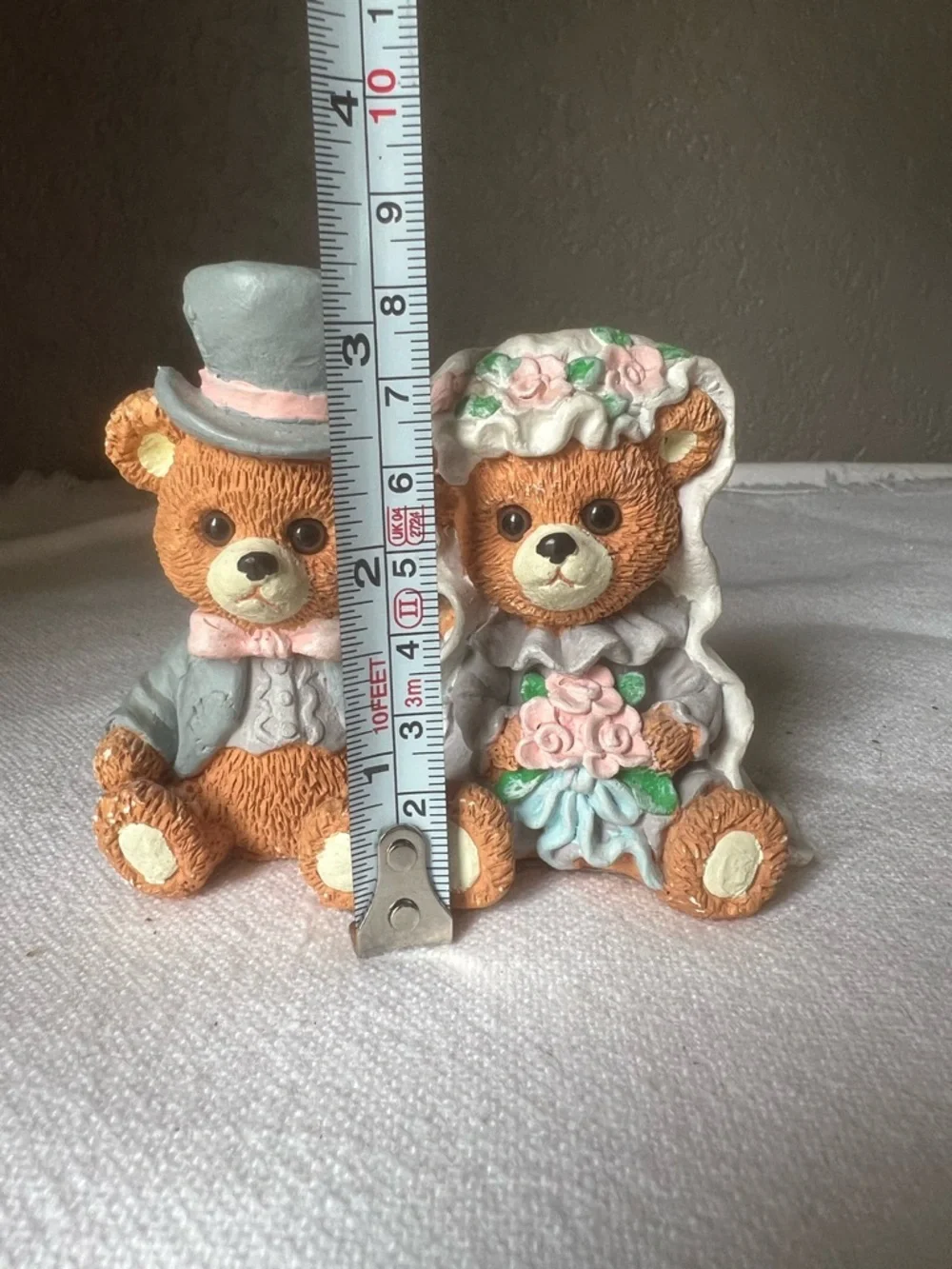 Wedding Bear Cake Topper Pair in Pastel Pink and Gray